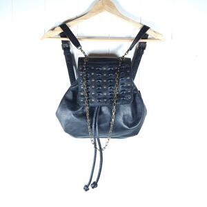 Frye Womens Leather Backpack Black Studded Chain Purse Bag Drawstring Boho NWT